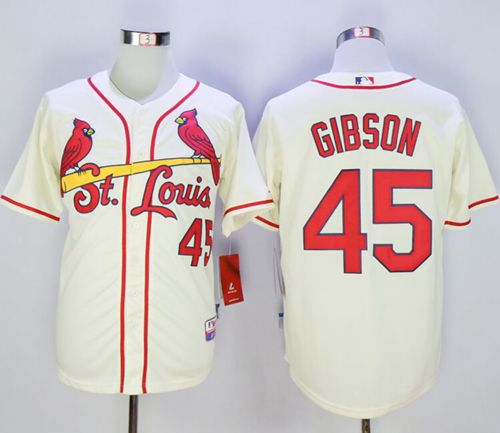 Cardinals #45 Bob Gibson Cream Cool Base Stitched MLB Jersey - Click Image to Close